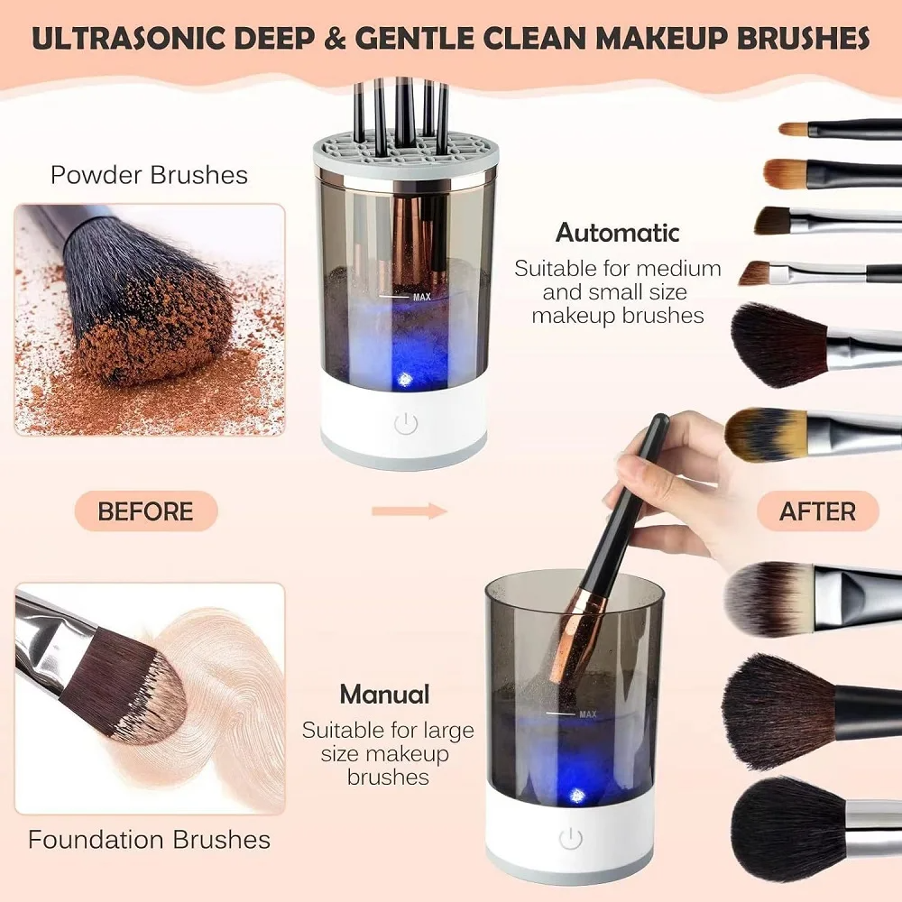 Limpiador de Brochas Automático Eléctrico, Máquina de Limpieza de Brochas de Maquillaje de Secado Rápido
