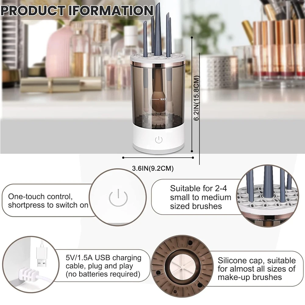 Limpiador de Brochas Automático Eléctrico, Máquina de Limpieza de Brochas de Maquillaje de Secado Rápido